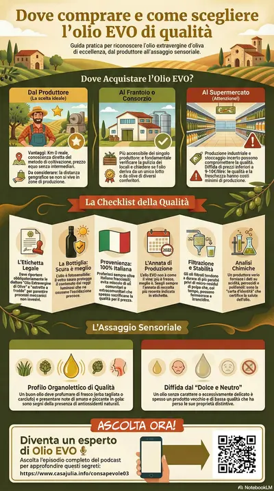 Infografica: Dove comprare l'olio EVO e come sceglierlo