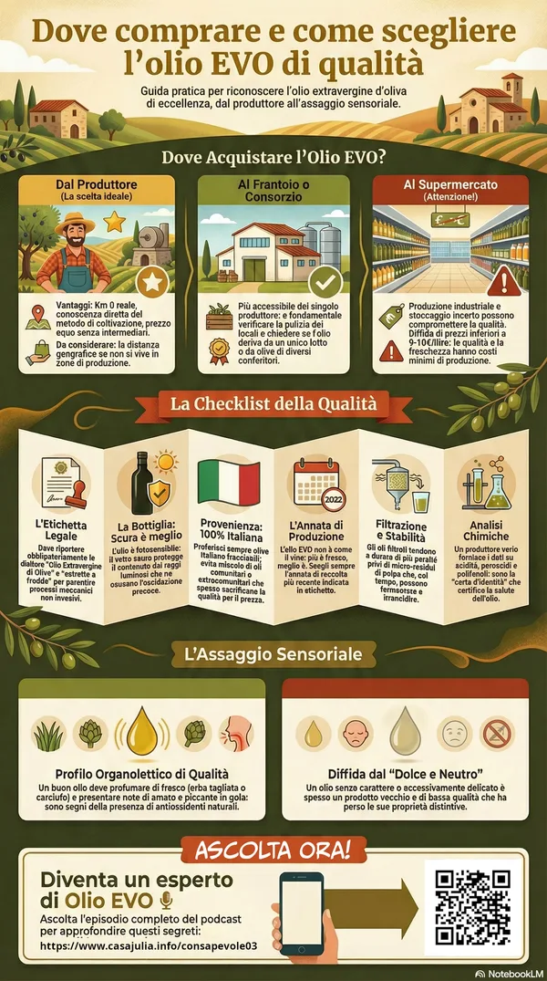 Infografica: Dove comprare l'olio EVO e come sceglierlo